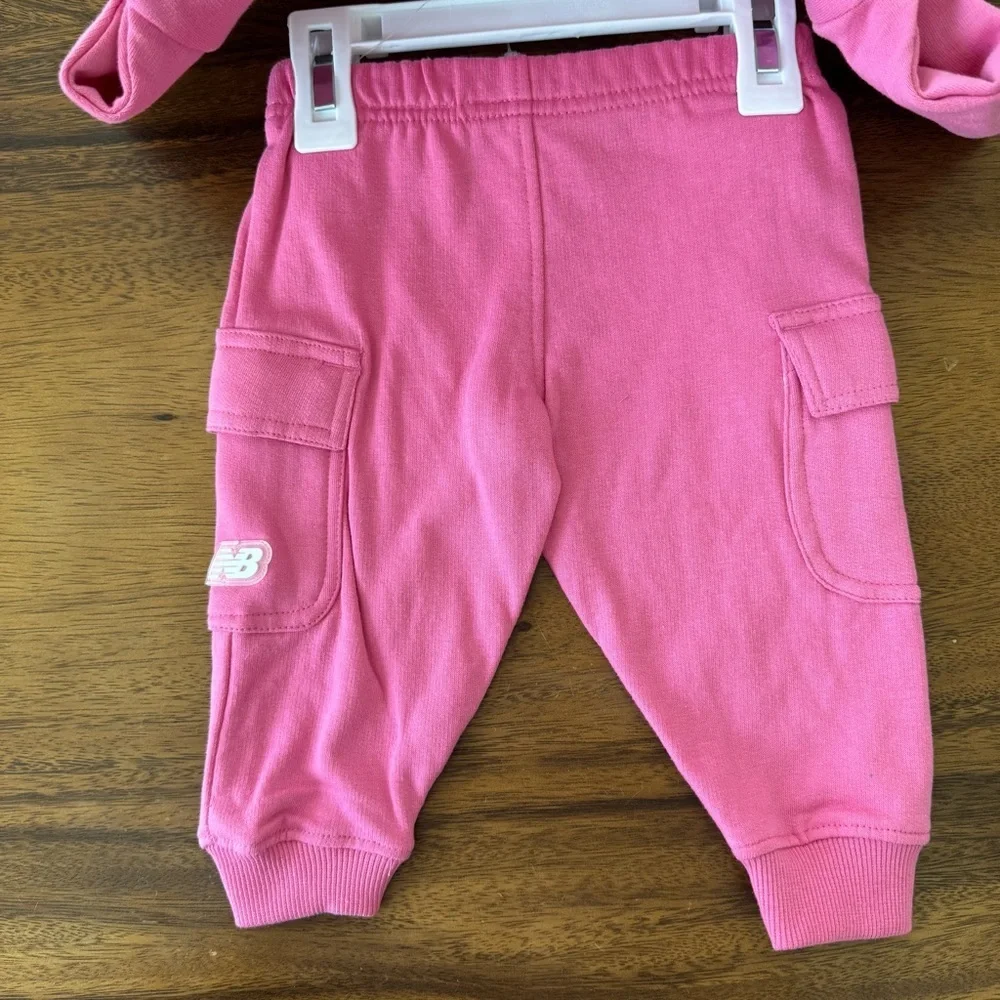New Balance Pink Cotton 3/4 Zip Sweat Set 12M